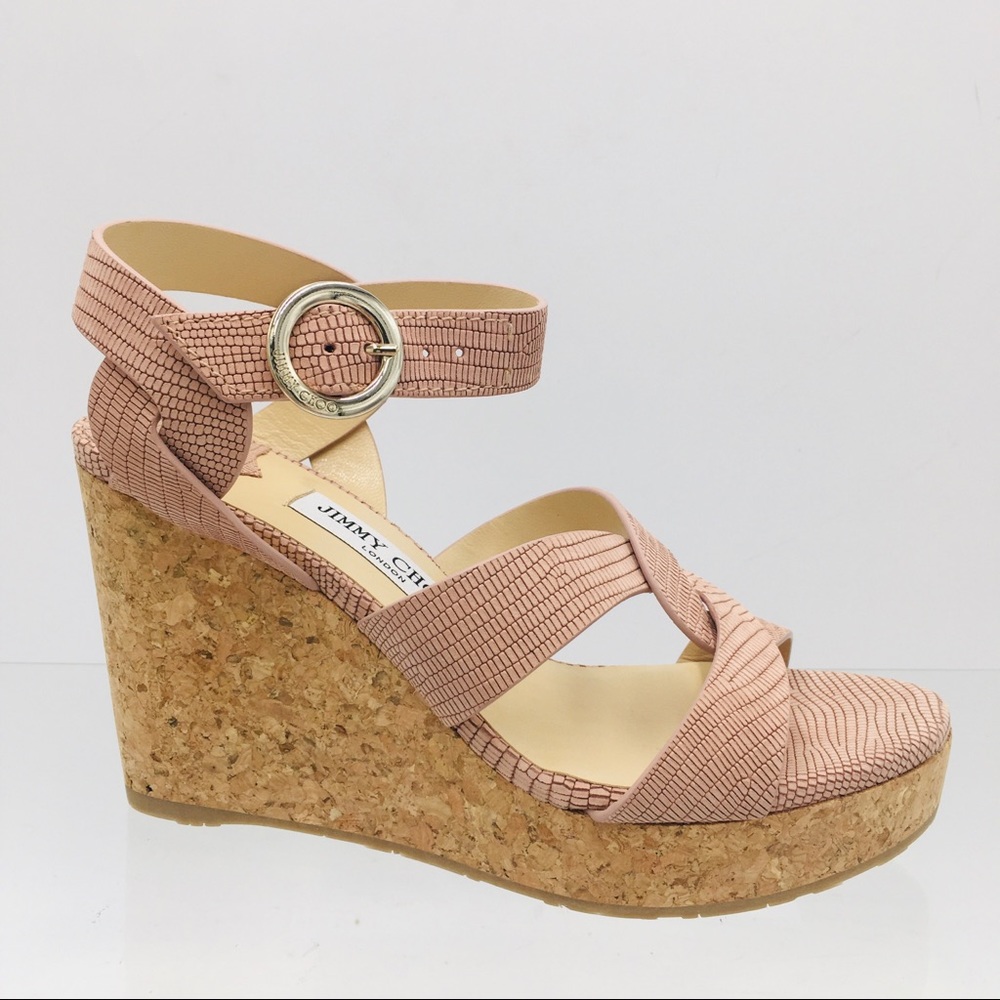 Jimmy Choo ALEILI 100 Blush Wedge Heels Sandals